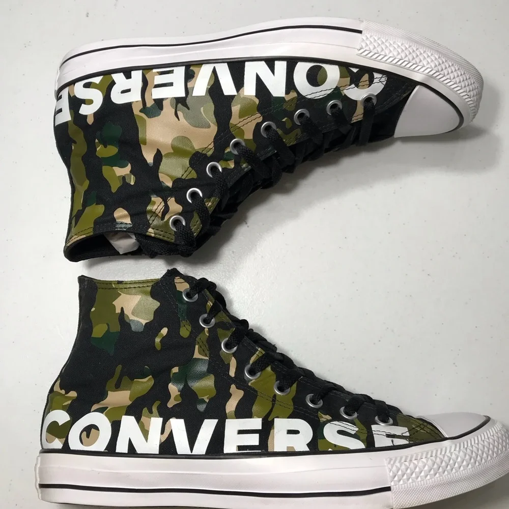 Converse Chuck Taylor All Star Black and Green Hi-Top Camouflage Sneakers Sz 12 - Picture 11 of 13